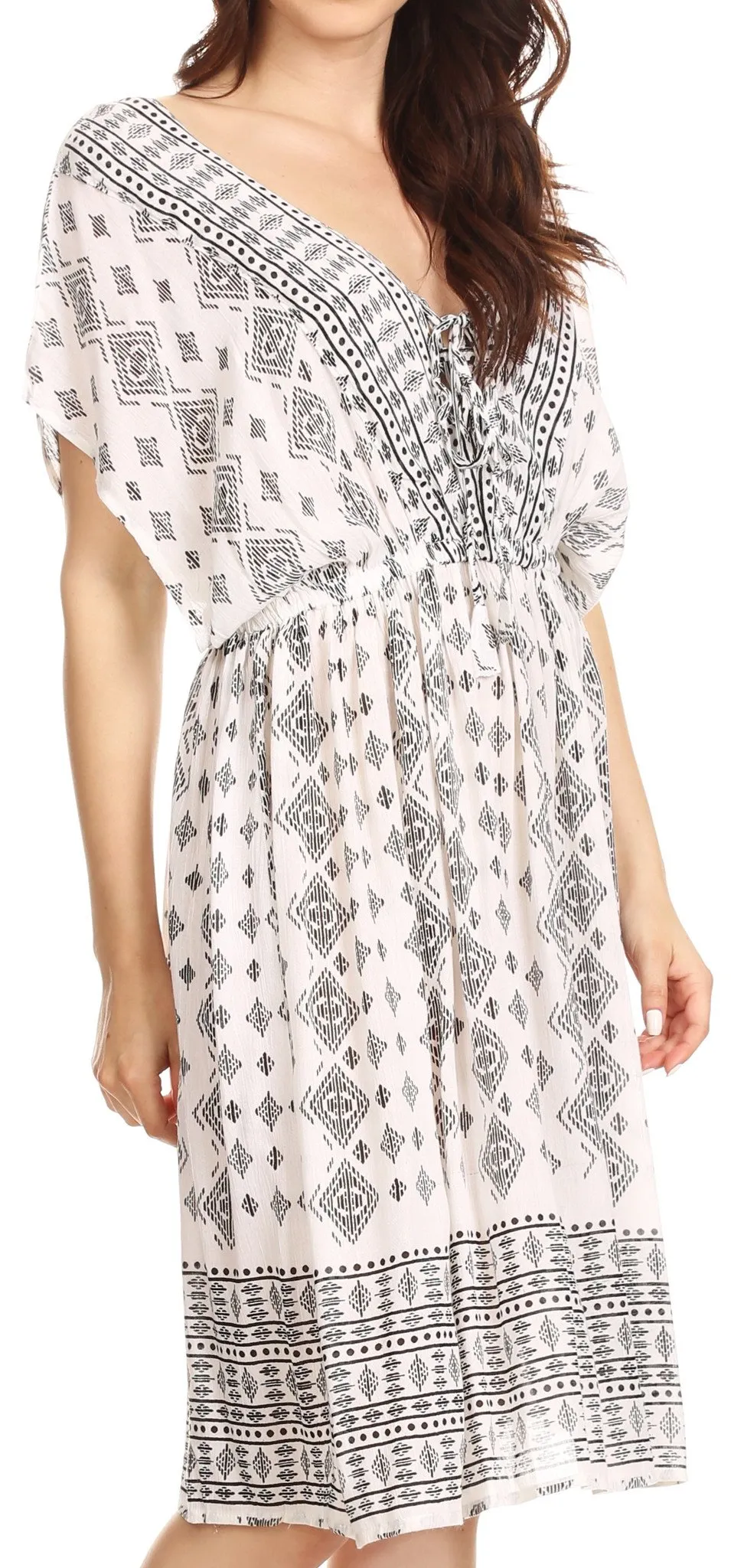 Sakkas Denika Aztec Print Summer Midi Dress Cover-up with V Neck