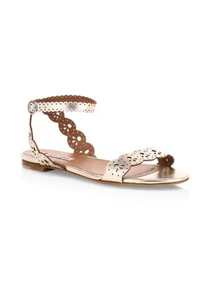 TABITHA SIMMONS - BOBBIN GOLD LEATHER FLAT SANDALS **FREE SHIPPING**