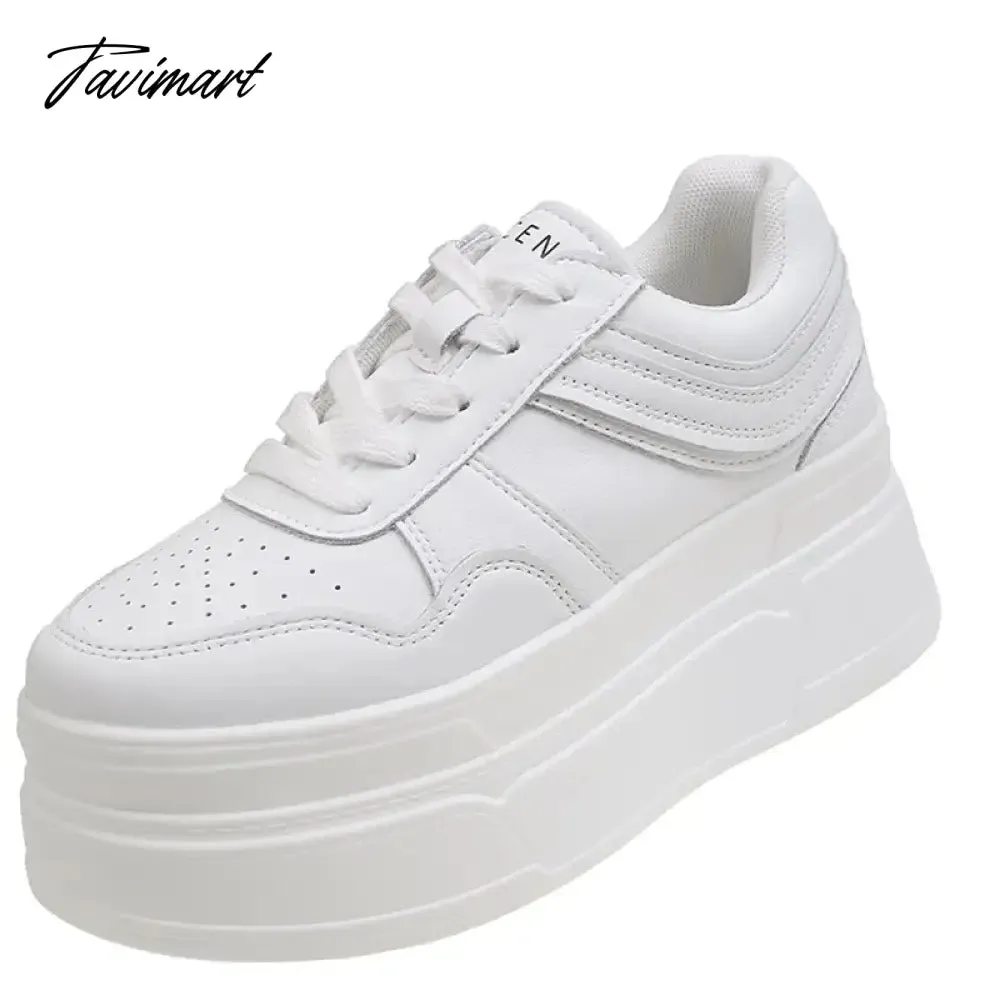 Tavimart New Autumn Women High Platform Shoes 8CM Comfortable Chunky Sneakers Breathable Leather Wedges Casual Sport Dad Shoes Woman