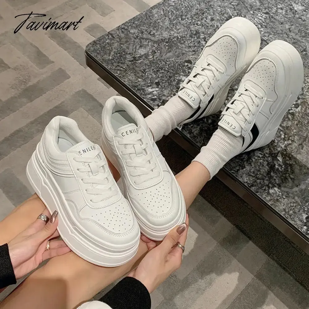 Tavimart New Autumn Women High Platform Shoes 8CM Comfortable Chunky Sneakers Breathable Leather Wedges Casual Sport Dad Shoes Woman