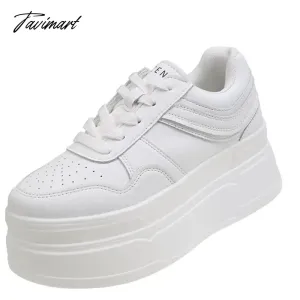 Tavimart New Autumn Women High Platform Shoes 8CM Comfortable Chunky Sneakers Breathable Leather Wedges Casual Sport Dad Shoes Woman