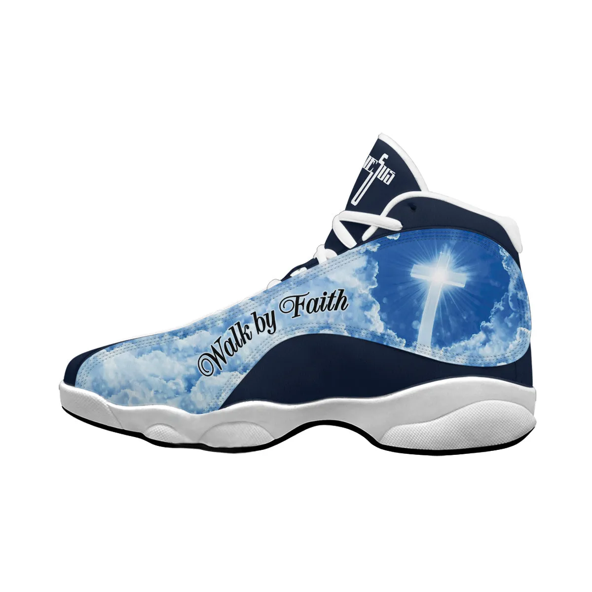 Teesdily | Jesus Walk By Faith Basketball Shoes, Jesus Cross Shoes, Jesus Beach Mens Basketball Shoes, Gift For God Lovers Unisex Basketball Shoes