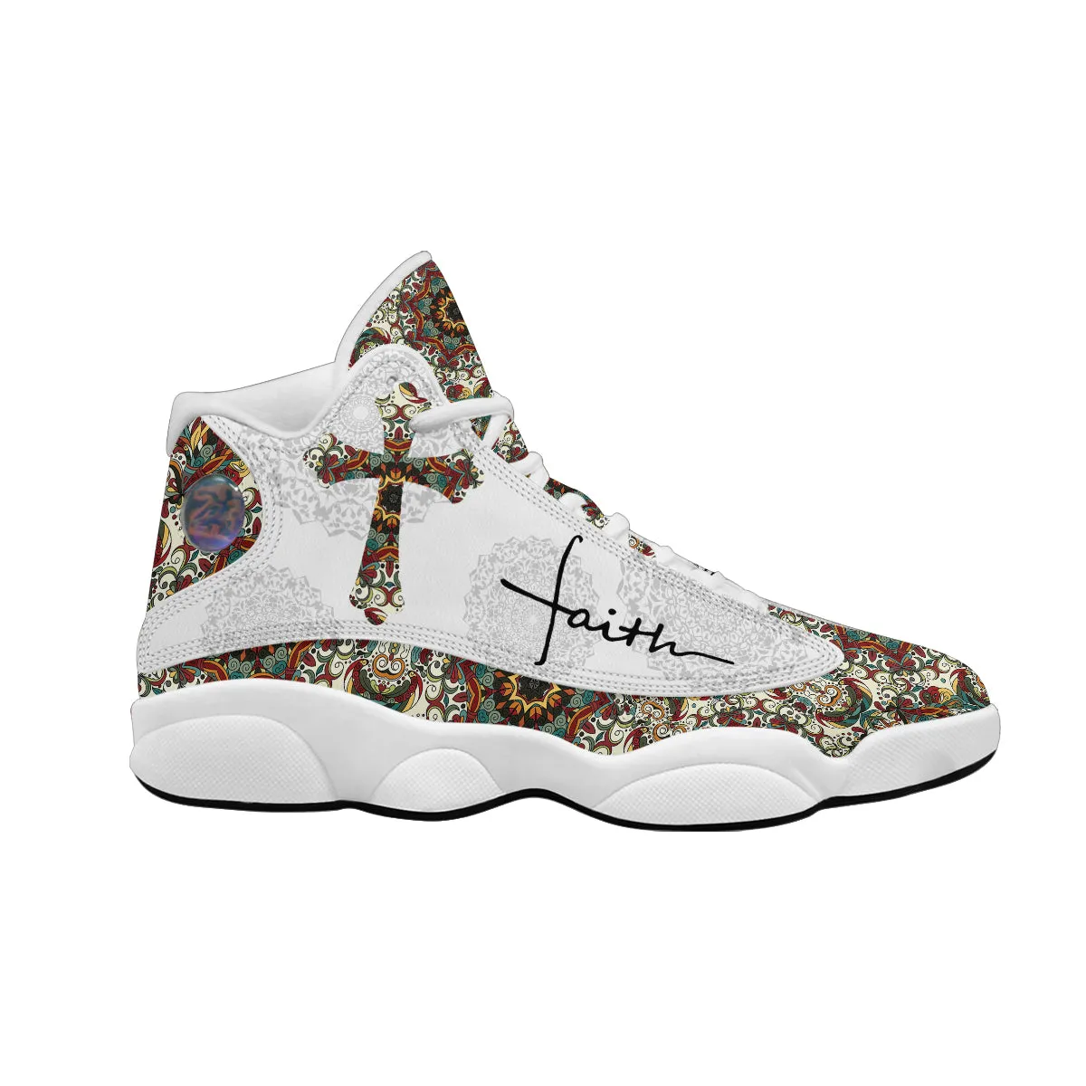 Teesdily | Walk By Faith Boho Design Flower Style Basketball Shoes, God Lover Religious Gifts Unisex Basketball Shoes