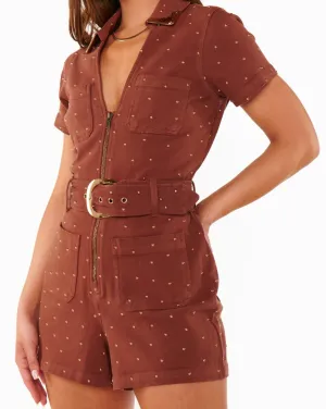 Tempe Romper Studded Brown Denim