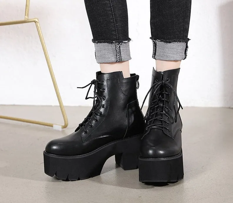 Thanksgiving  Amozae   Women Ankle Boots Round Toe EVA Soft Material Lace-Up Female Short Boots Thick Platform Ladies Shoes Black