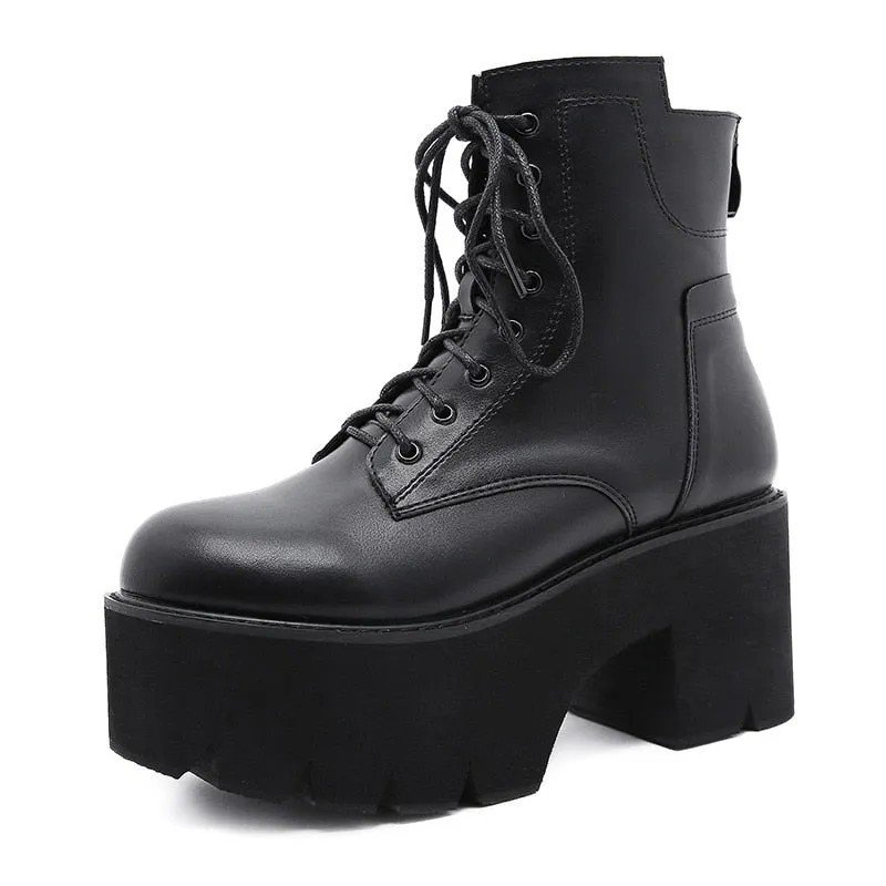 Thanksgiving  Amozae   Women Ankle Boots Round Toe EVA Soft Material Lace-Up Female Short Boots Thick Platform Ladies Shoes Black