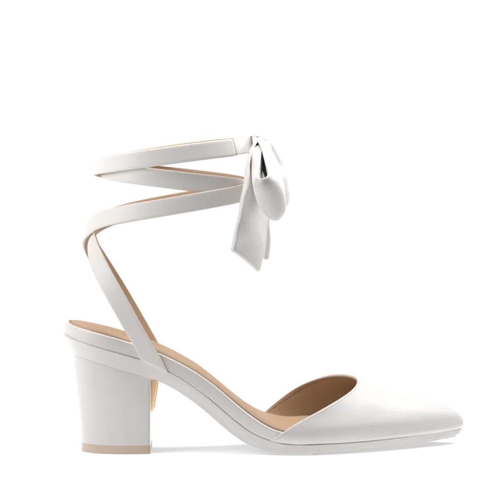 The D'Orsay - White Satin Bow   Block Heel Kit 3 White