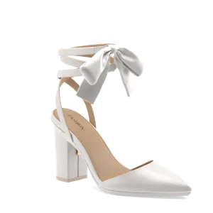 The D'Orsay - White Satin Bow   Block Heel Kit 4 White