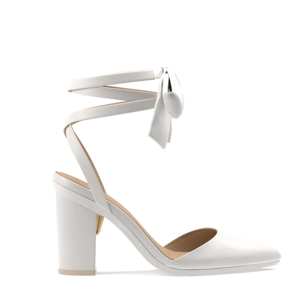 The D'Orsay - White Satin Bow   Block Heel Kit 4 White