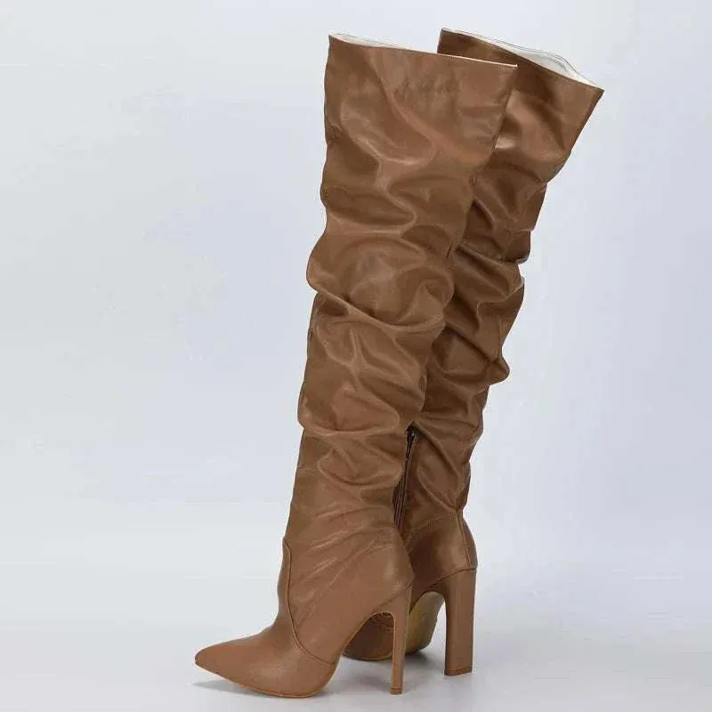 Thigh High Boots - Fashion Pointed Toe, Stiletto Winter boot - Heels