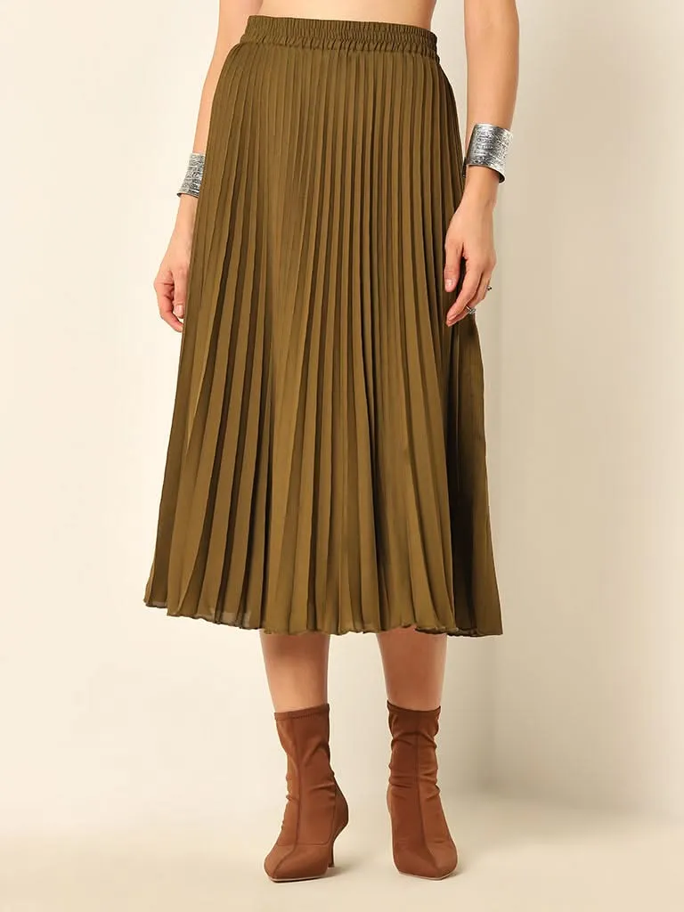 Wardrobe Olive Pleated Skirt