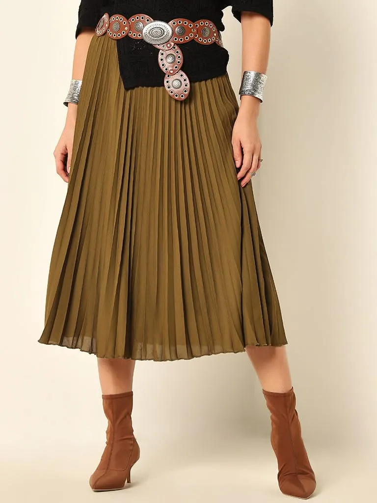 Wardrobe Olive Pleated Skirt