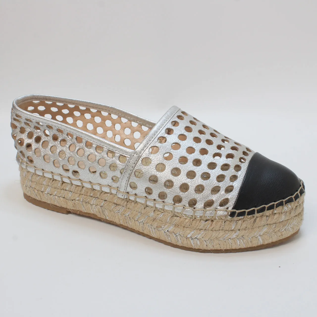 Womens Loeffler Randall Inc Mariko Double Height Espadrille Silver Leather